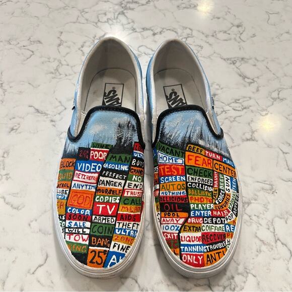 Vans Custom Radiohead Hail to the Thief Album Low Top Slip On Shoes Size 9.5 - Picture 1 of 13